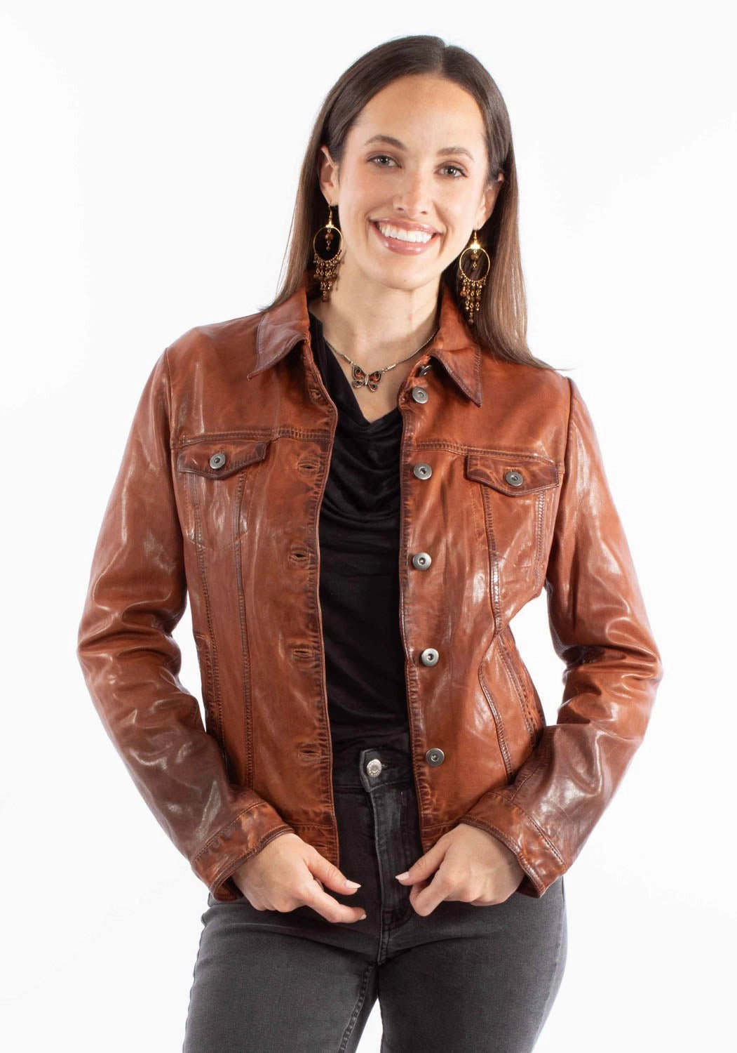 Heat Reflective Layer TearResistant Reinforcements Scully Womens Washed Crinkle Vintage Brown Leather Leather Jacket