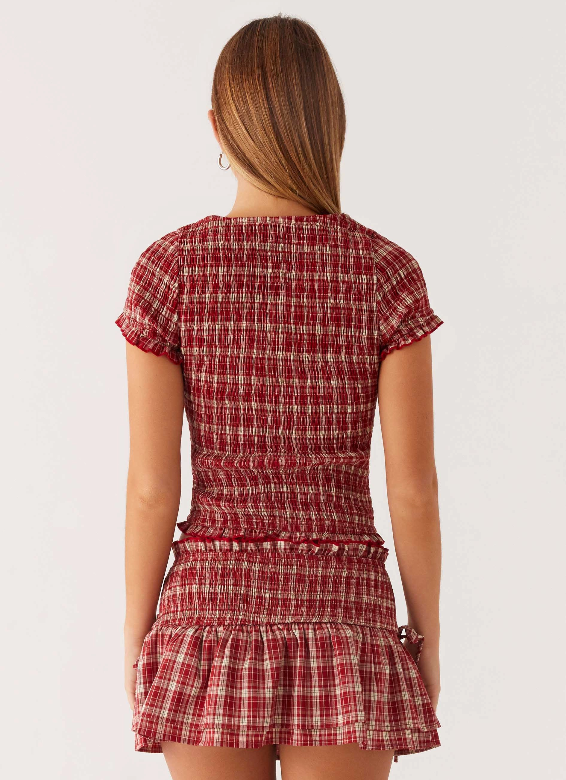Lenore Button Top - Ruby Check Everyday Look VentilatedArmholes