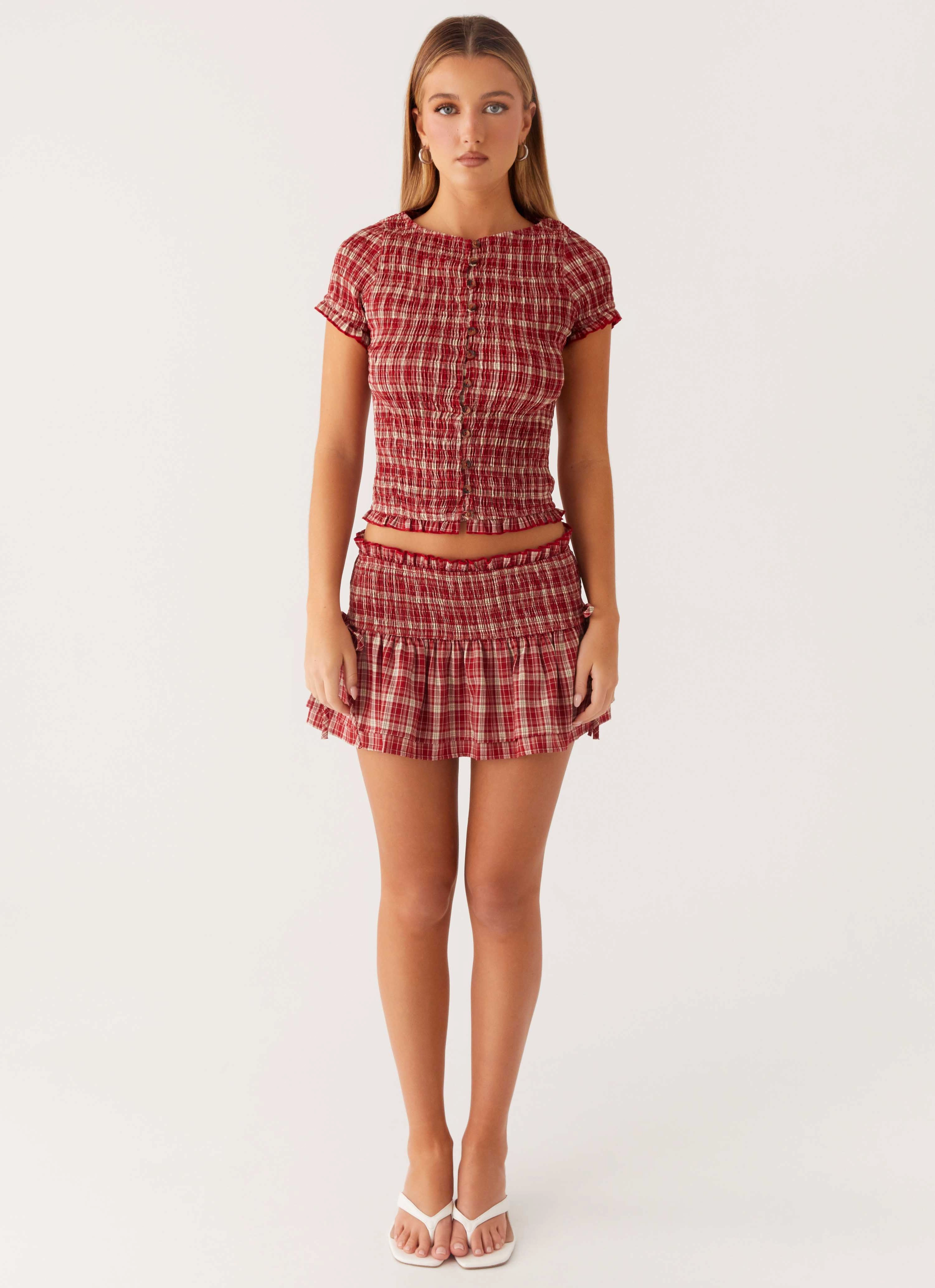 Reflective Trims Ventilated Back Panels Lenore Button Top - Ruby Check
