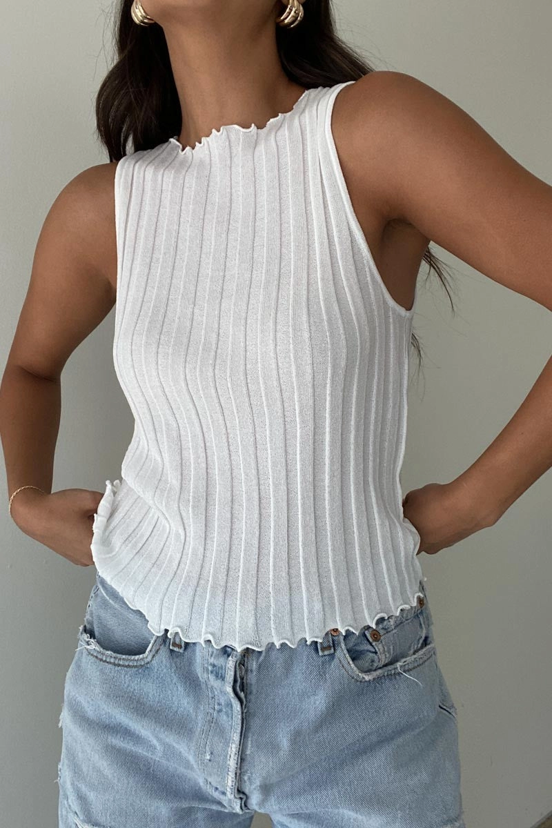 Drop Shoulder Roll Up Sleeve System Lettuce Stitch Detail Tank