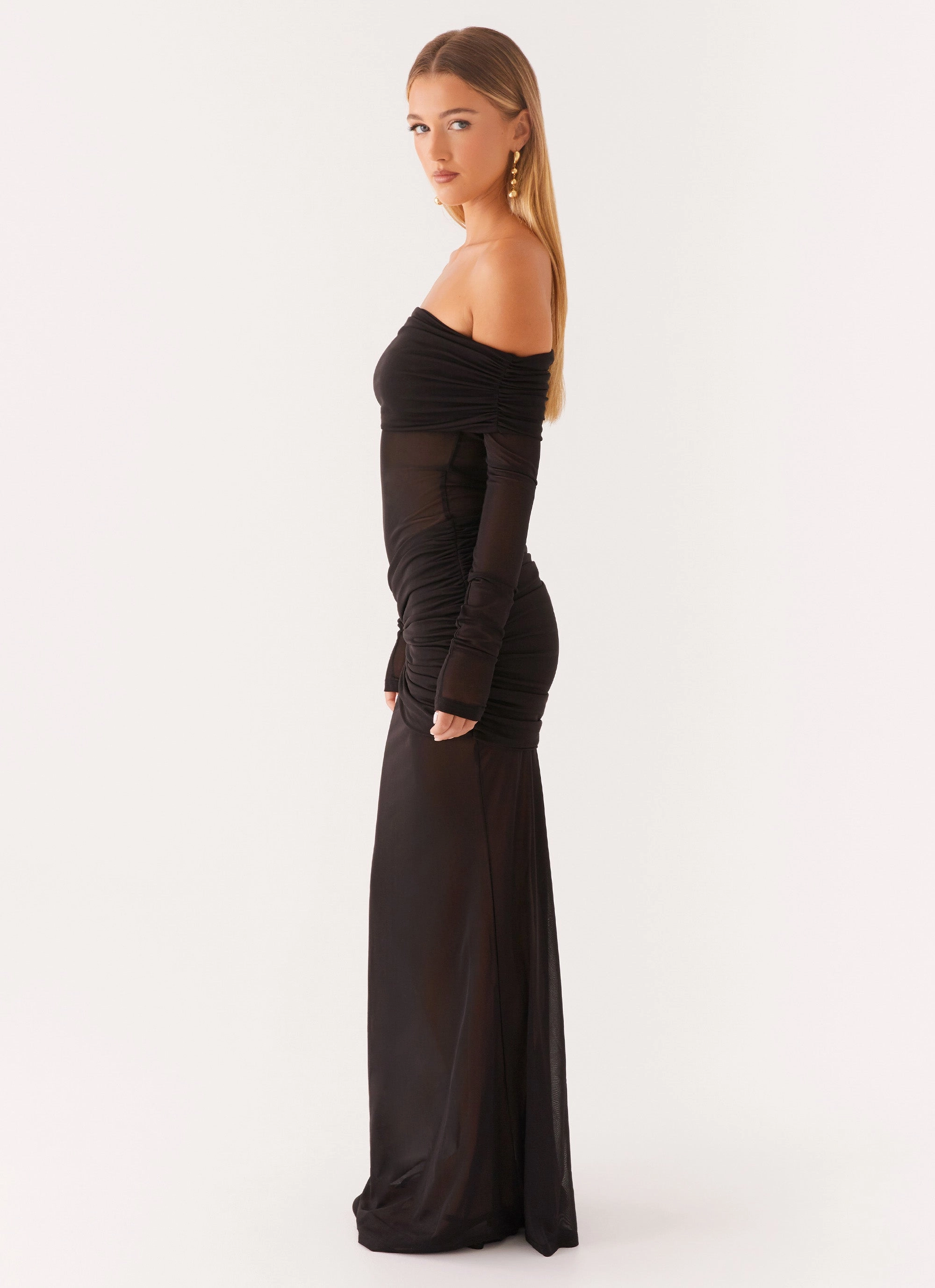Liberty Maxi Dress - Black Mesh-Sleeve Light Silhouette