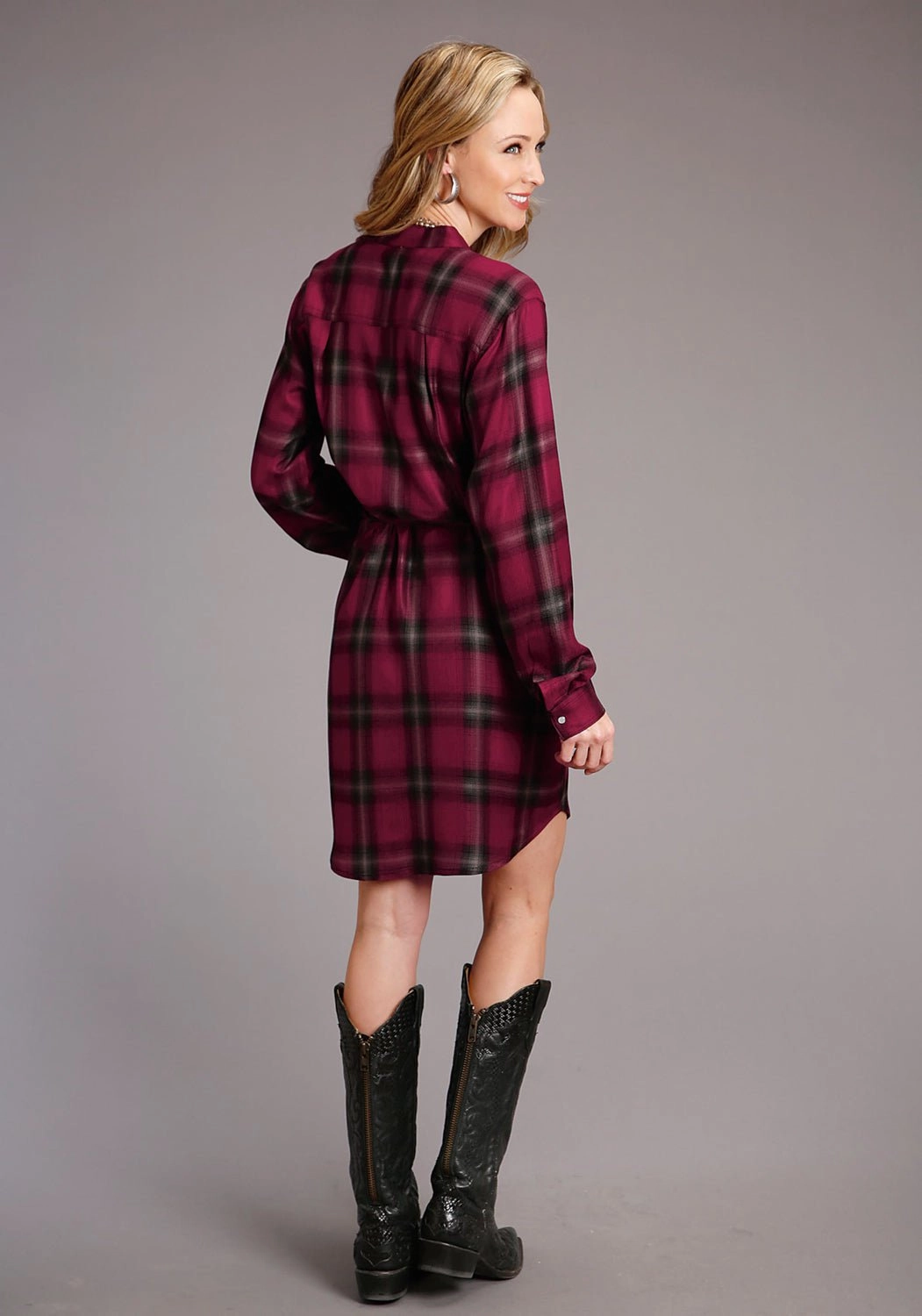 Lounge Outfit Stetson Womens Ombre Plaid Wine 100% Rayon L/S Dress