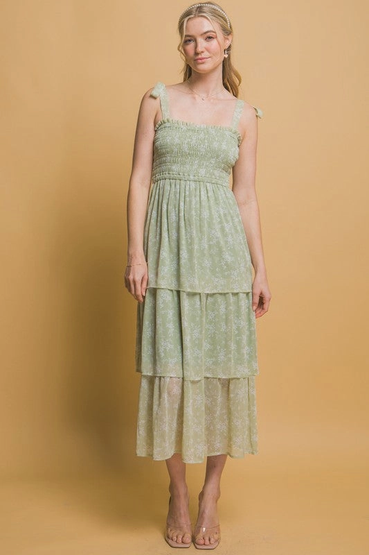 Sable Tiered Midi Floral Dress Neutral Mood