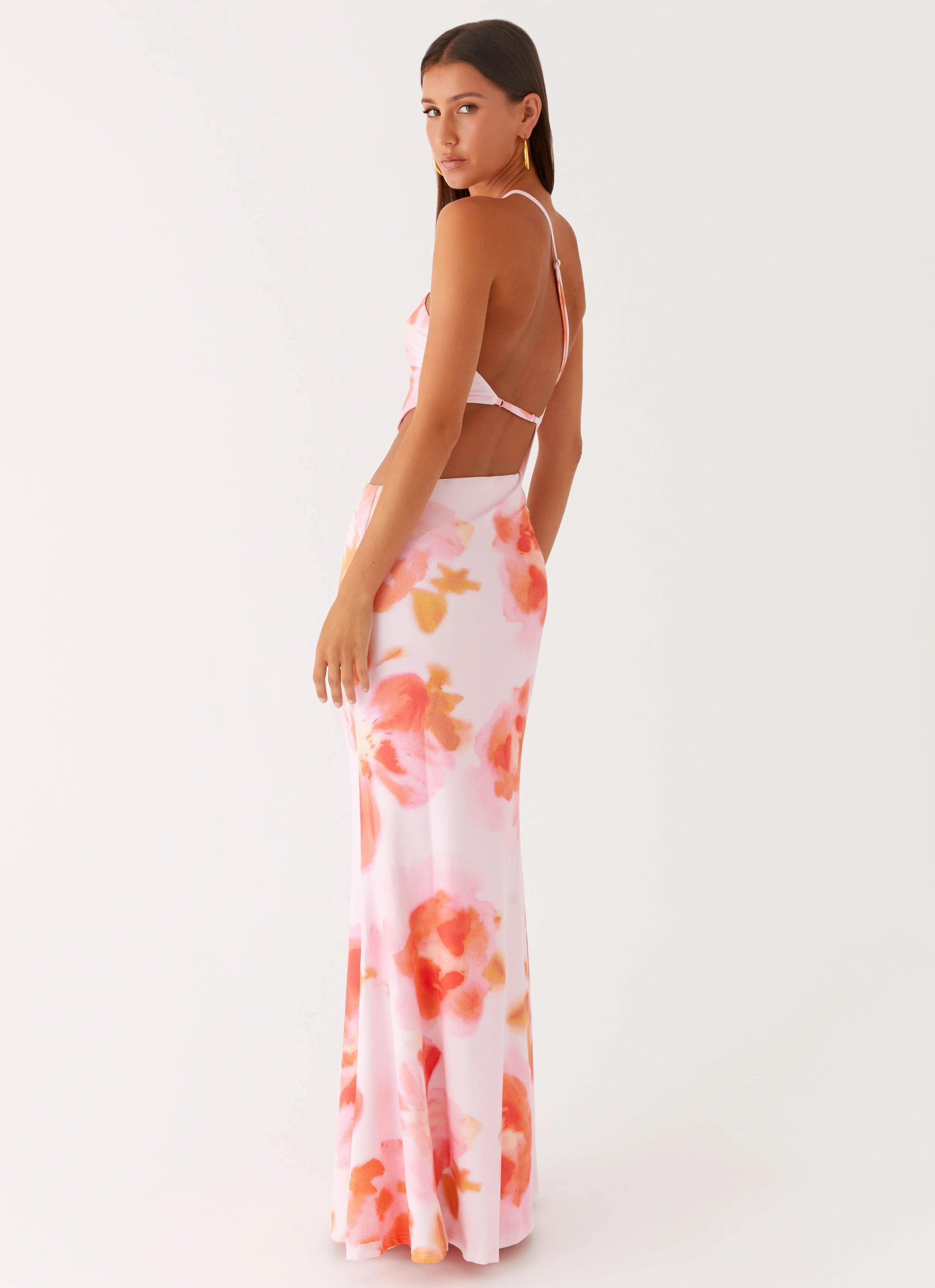 Riano Cut Out Maxi Dress - Blushing Blossom Sustainable Material Runway Inspired