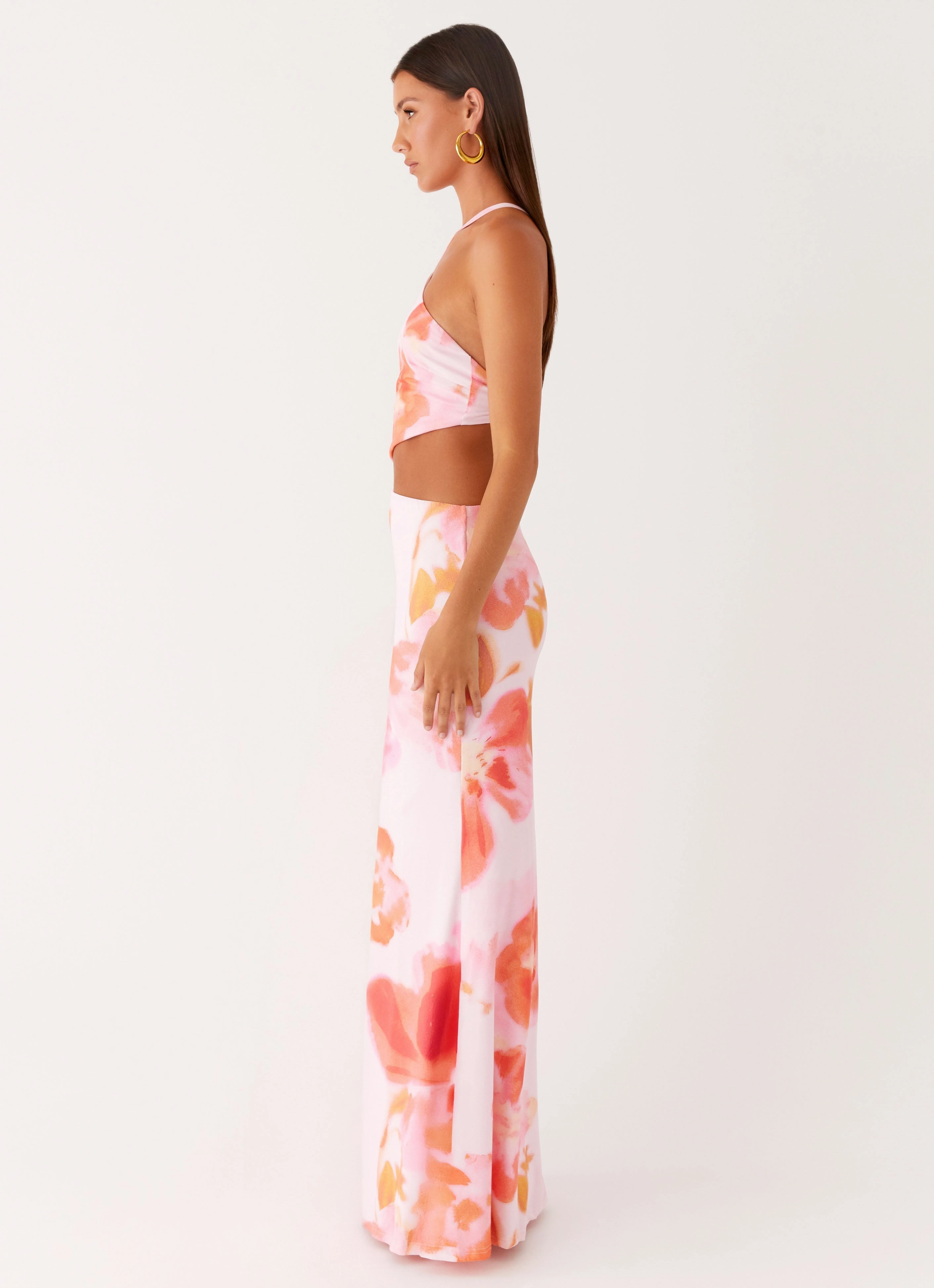 Riano Cut Out Maxi Dress - Blushing Blossom Shawl Lapel