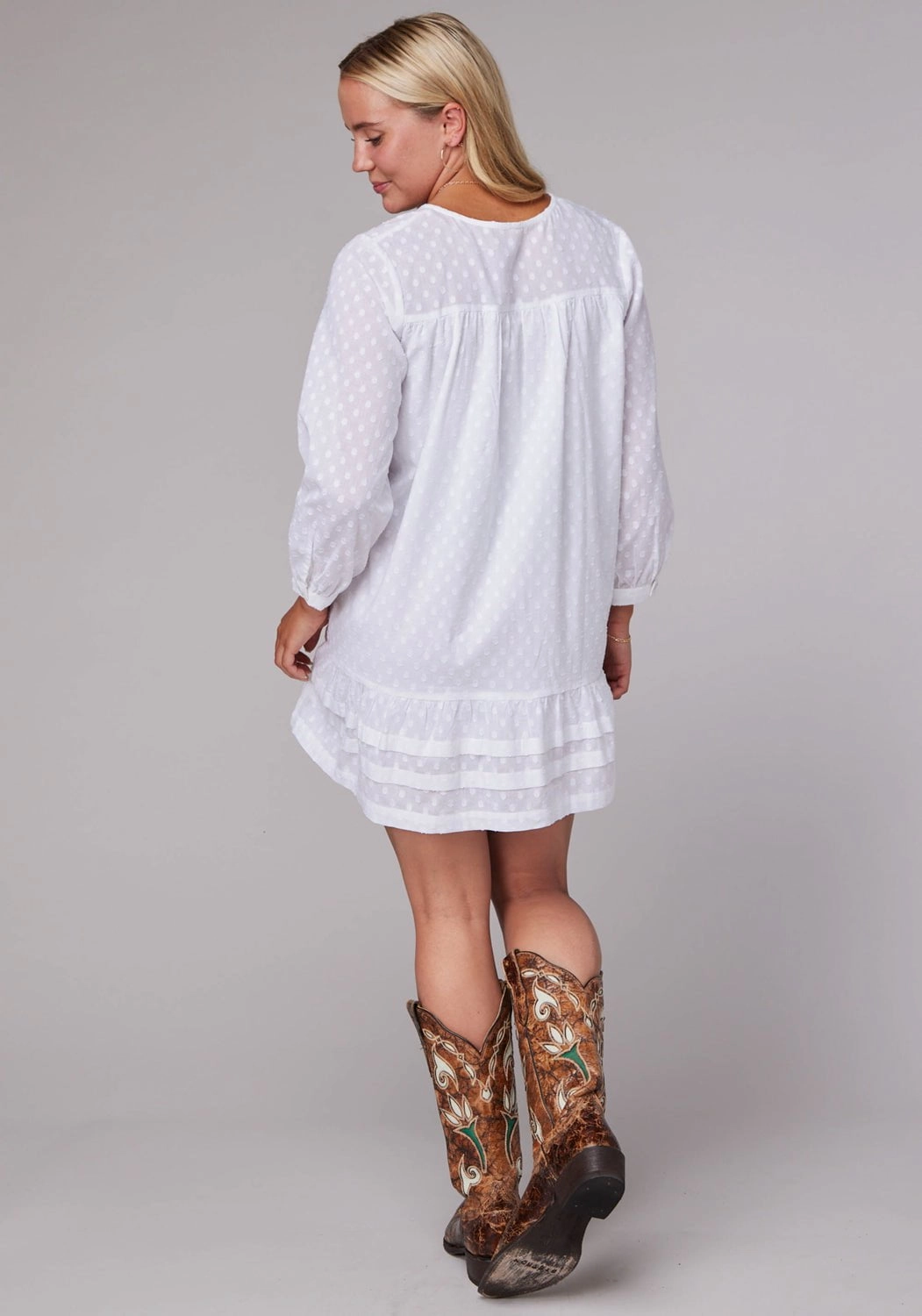 Roper Womens Swiss Dot Summer White 100% Cotton L/S Dress No Fuss