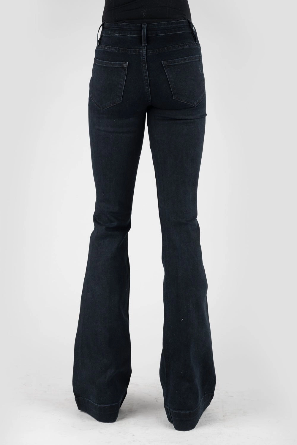 Flexible Waist Stetson Womens 921 High Waist Plain Black Cotton Blend Jeans