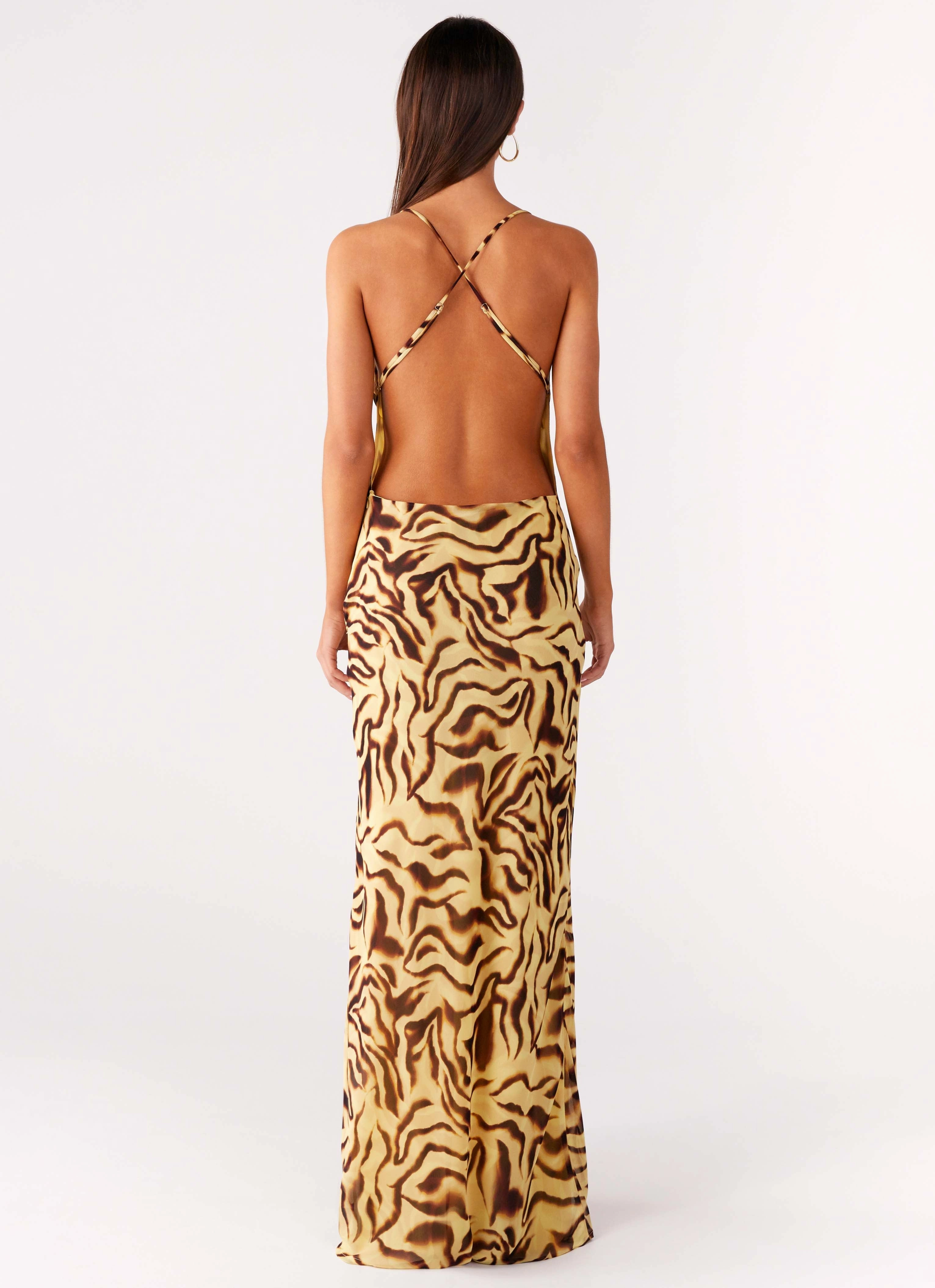 Elegant Evening Warm Outerwear Viva Lune Maxi Dress - Laguna Print