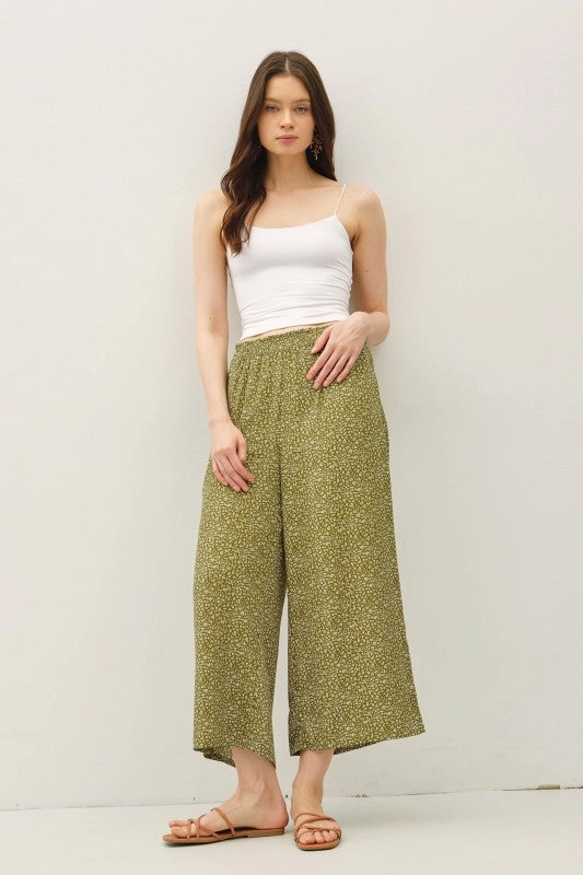 Eco Dye Process Non Irritating Tags Henry Ditsy Printed Crop Pants W/ Elastic Waistband