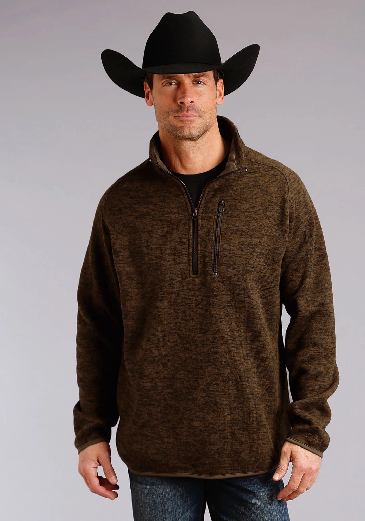 Neutral Toned Stitching Anti Pilling Surface Stetson Mens Brown Polyester Bonded Pullover Jacket