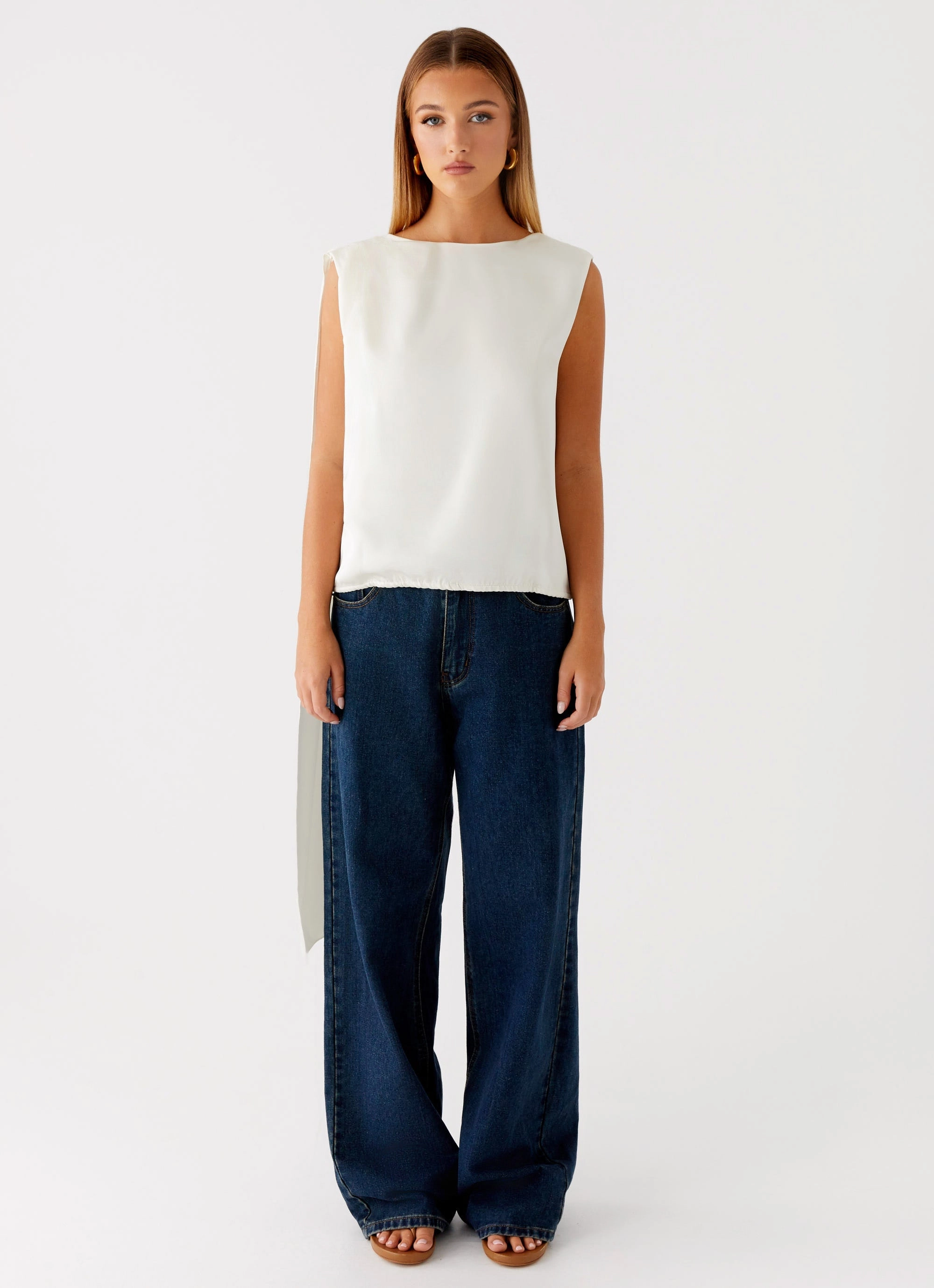 Mojito Cowl Top - Ivory Compact Weave Fabric ButtonDownCollar