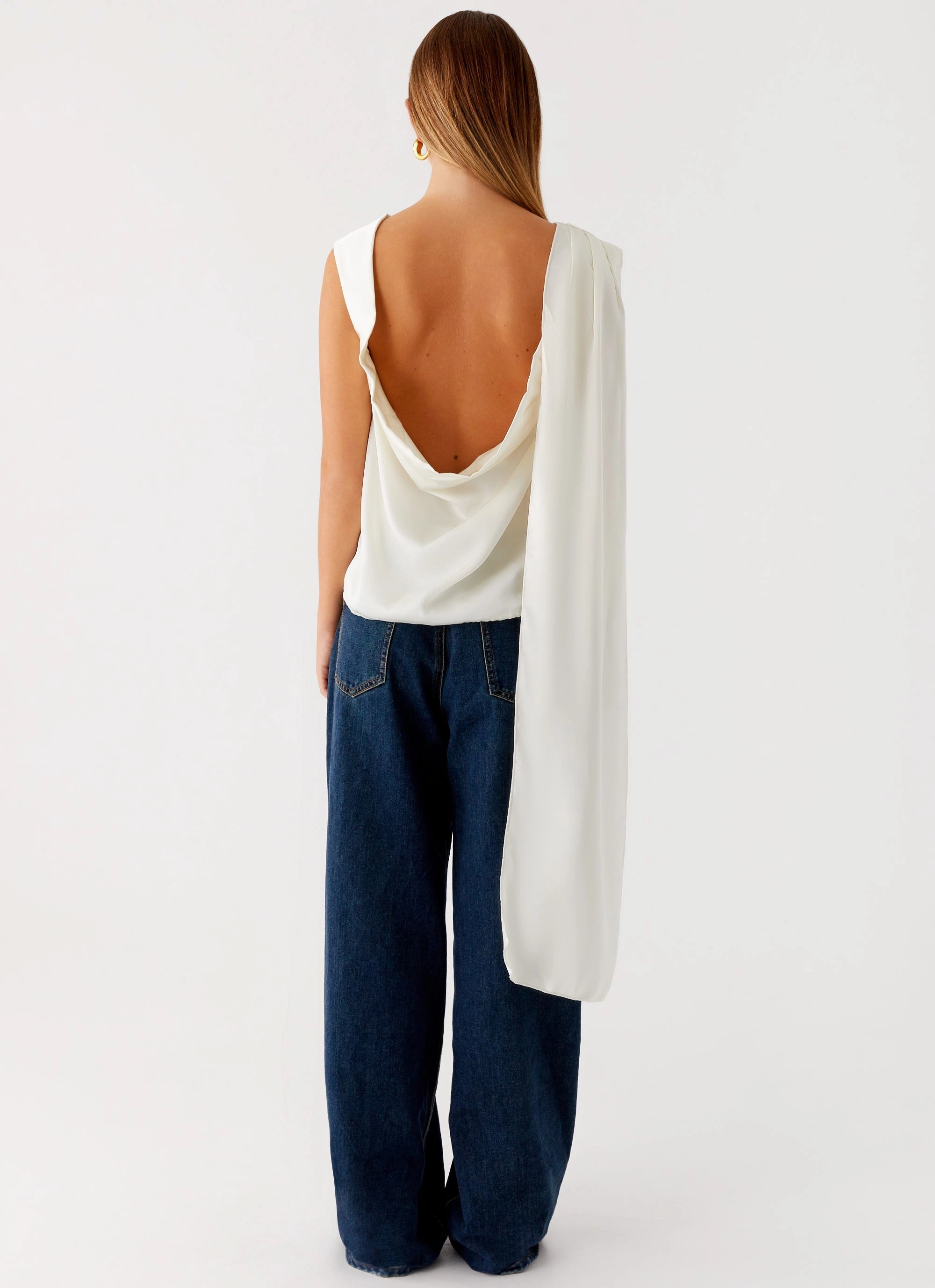 Grid Back Panel Mojito Cowl Top - Ivory
