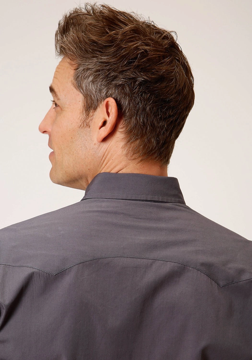 Roper Mens Charcoal 100% Cotton Solid Poplin L/S Shirt Sustainable Manufacturing Process Solid Hue