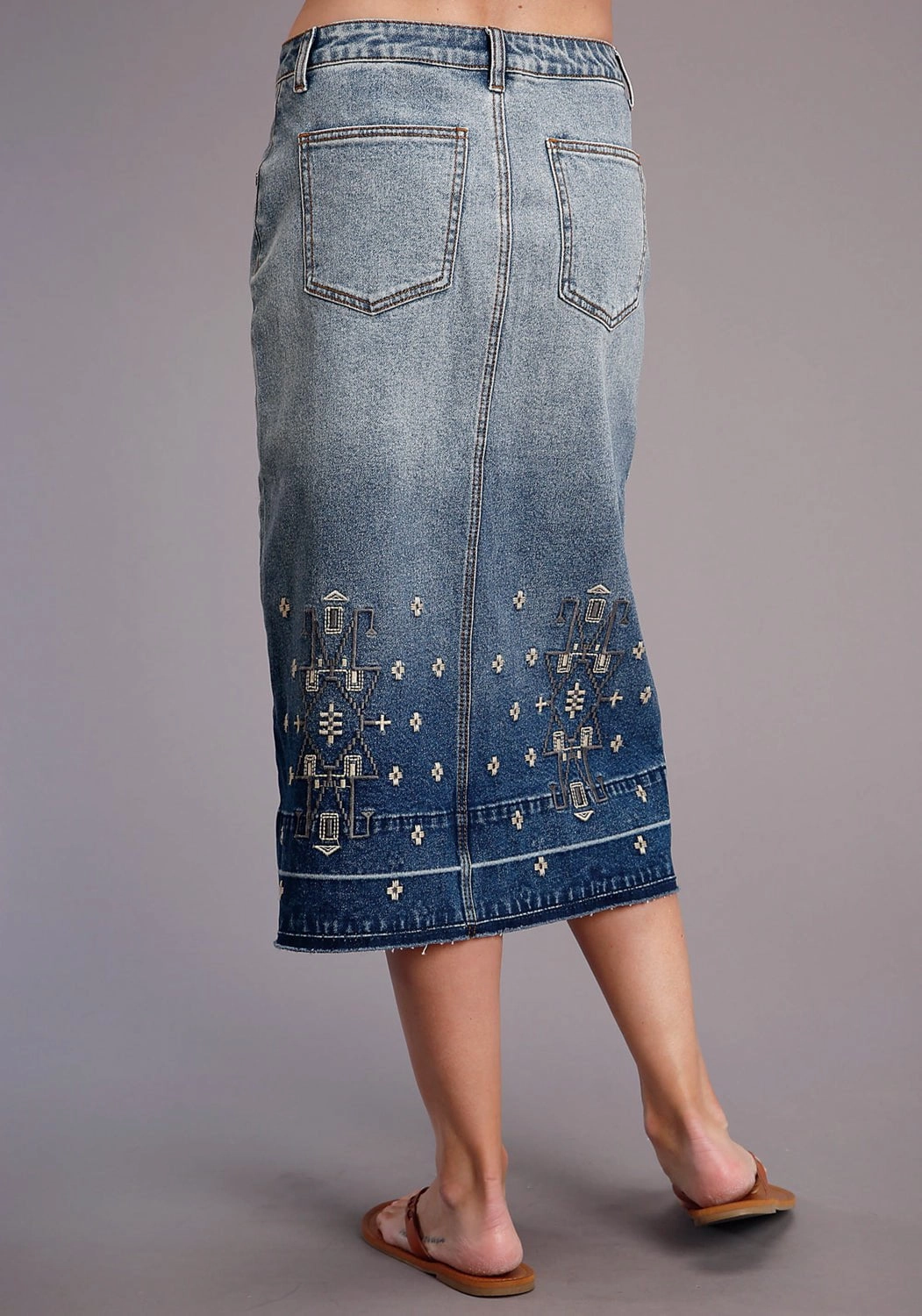 smooth zipper Stetson Womens Blue Cotton Blend 5 Pocket Midi Skirt