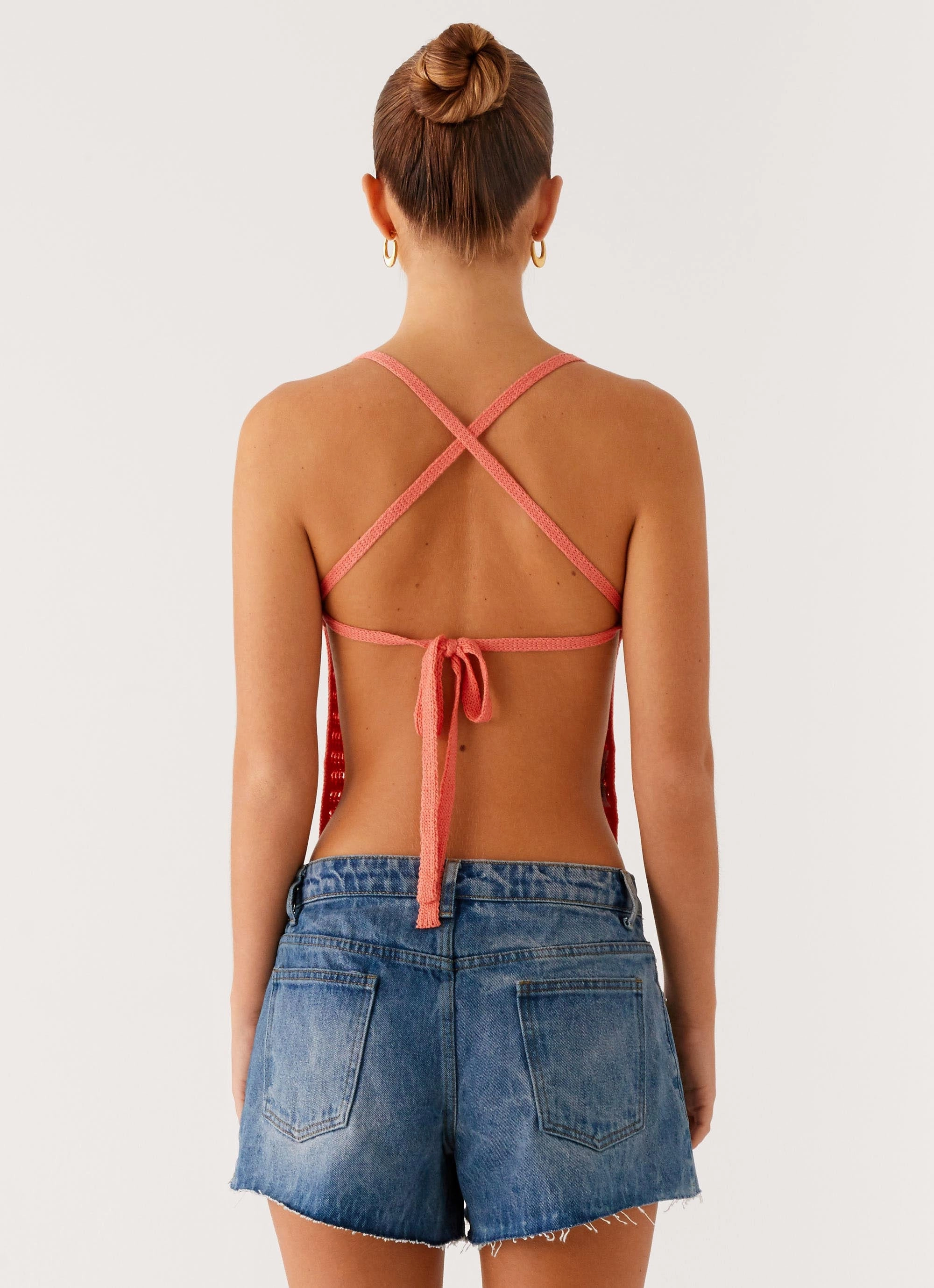 Kia Cross Back Top - Coral High Neckline