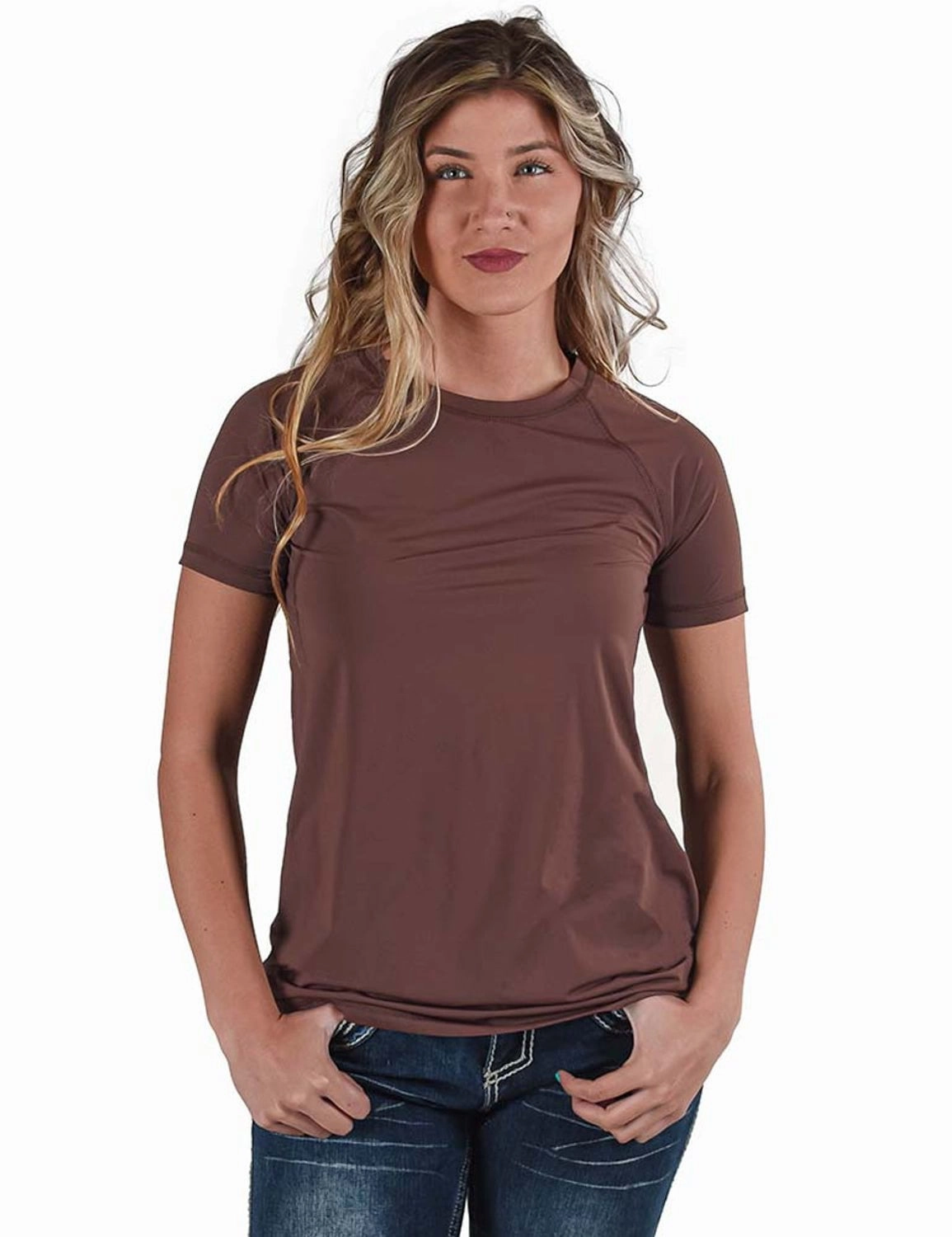 Cowgirl Tuff Womens Cooling UPF Raglan Baseball Brown Nylon S/S T-Shirt Business Meeting
