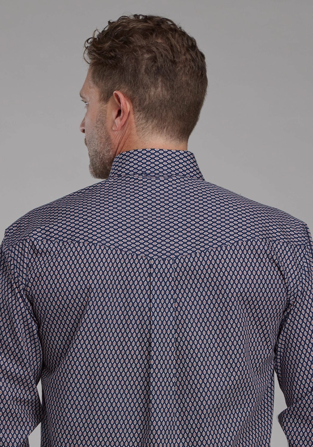 Roper Mens Diamond Eye Geo Blue 100% Cotton Tall Btn L/S Shirt Smooth Stitch Pattern Cocktail Event