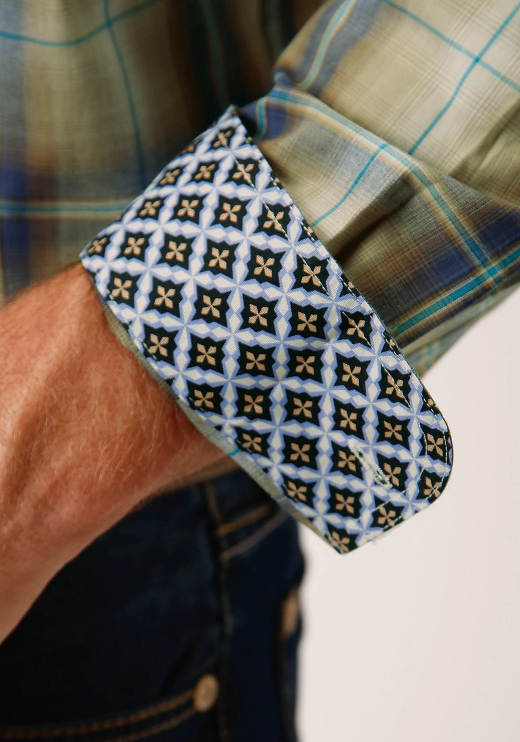 Classic Design Bold Prints Roper Mens Sand Dune Plaid Tan 100% Cotton L/S Shirt