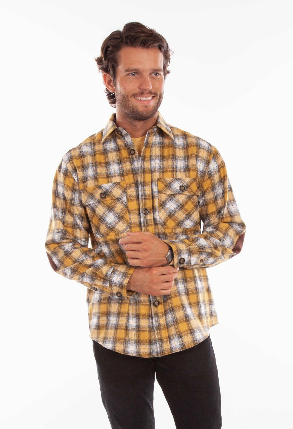 Zip Front Winter Essentials Scully Mens Golden/Black Wool Blend Plaid L/S Shirt