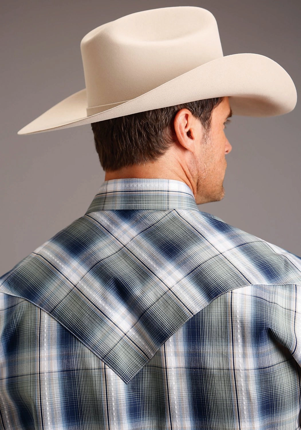 Comfort Stretch Stetson Mens Green 100% Cotton Lucky Diamond L/S 2 Pkt Shirt