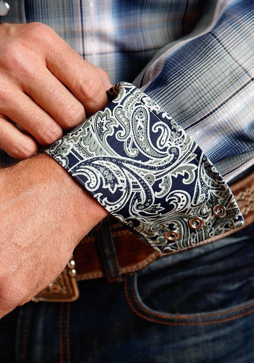 Breathable fabric Stetson Mens Green 100% Cotton Lucky Diamond L/S 2 Pkt Shirt