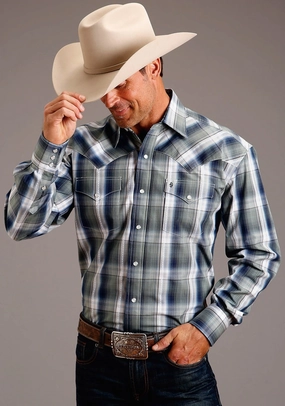 Stetson Mens Green 100% Cotton Lucky Diamond L/S 2 Pkt Shirt Easy Care Zip Front