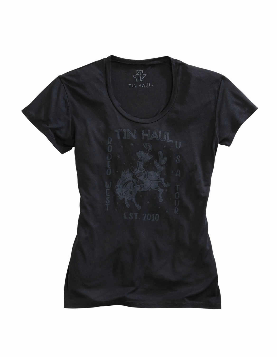 Tin Haul Womens Black/Grey Poly/Rayon Cowgirl S/S T-Shirt Soft Stretch Collar Stretchable Cloth