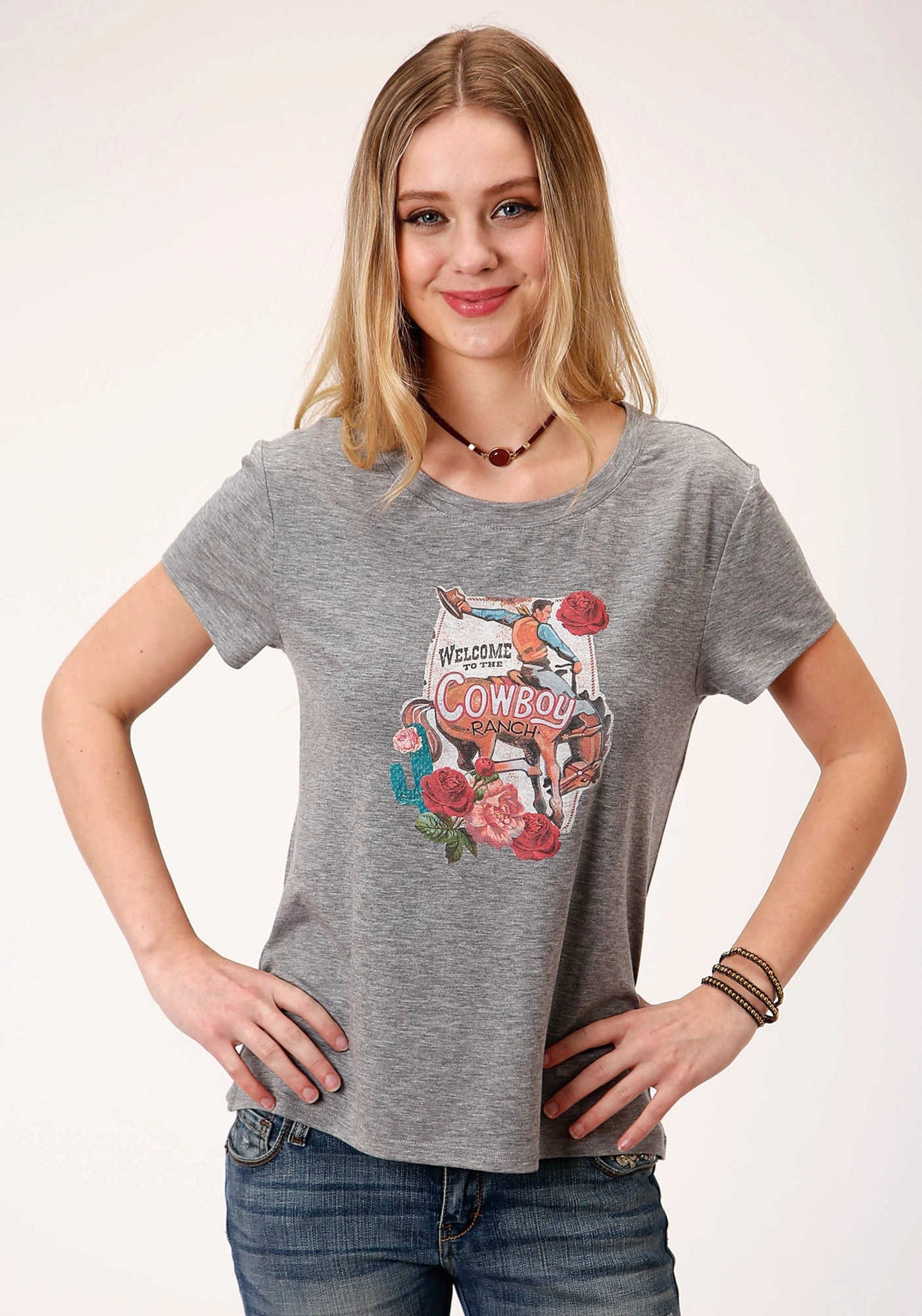 Roper Womens Grey Poly/Rayon Cowboy Ranch S/S T-Shirt Long Sleeve Winter Collection