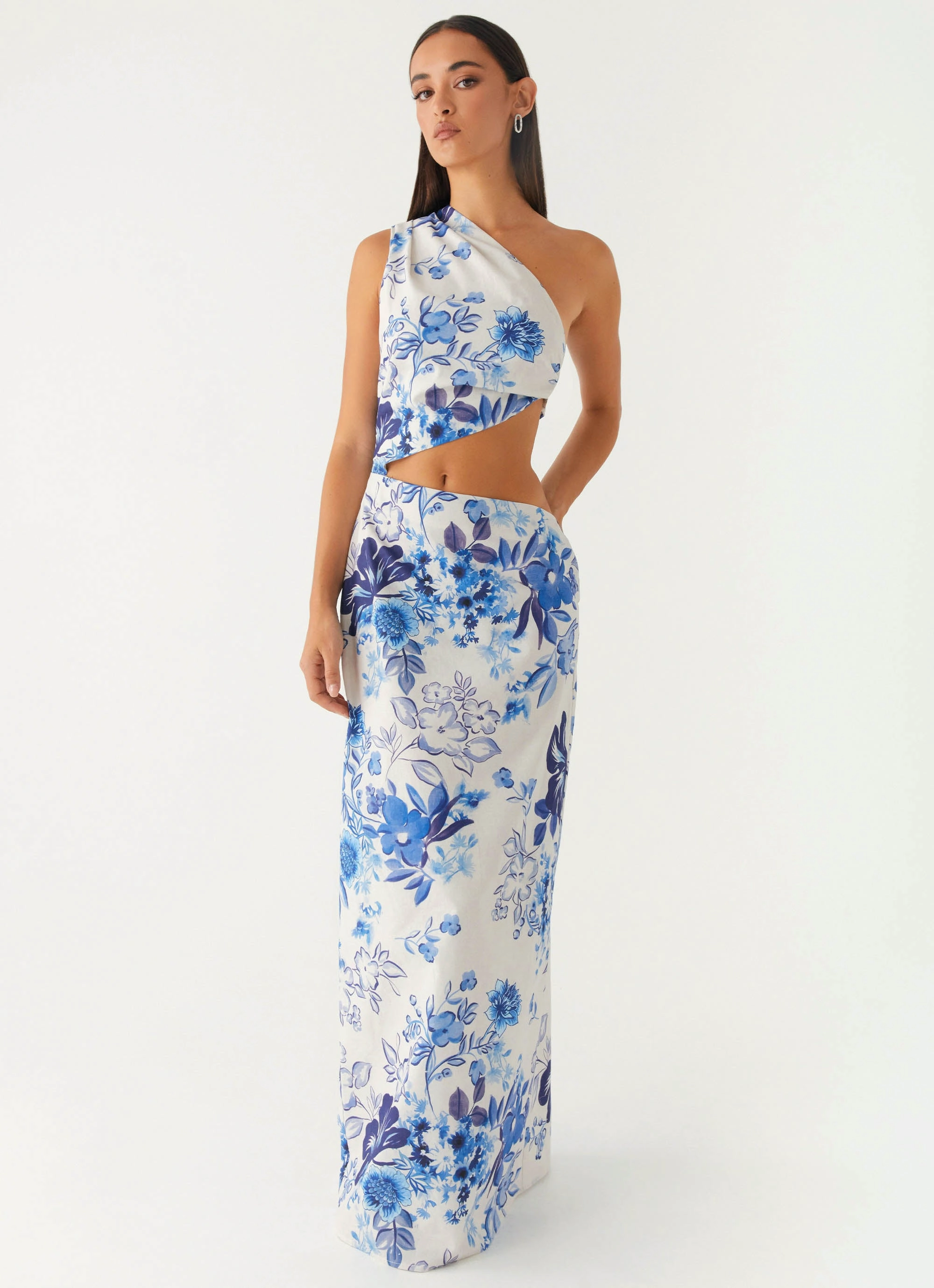 All Summer Long Maxi Dress - Serene Sky Floral Snap Button