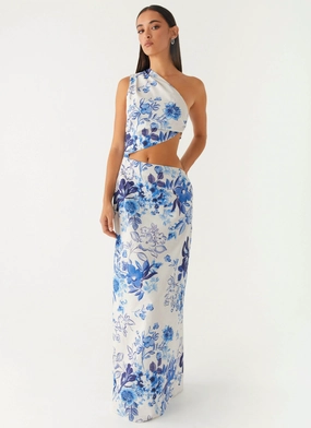 All Summer Long Maxi Dress - Serene Sky Floral Cozy Touch Evening Mood