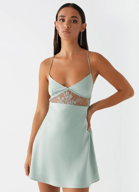 Korren Lace Mini Dress - Sage Side Slit countryside