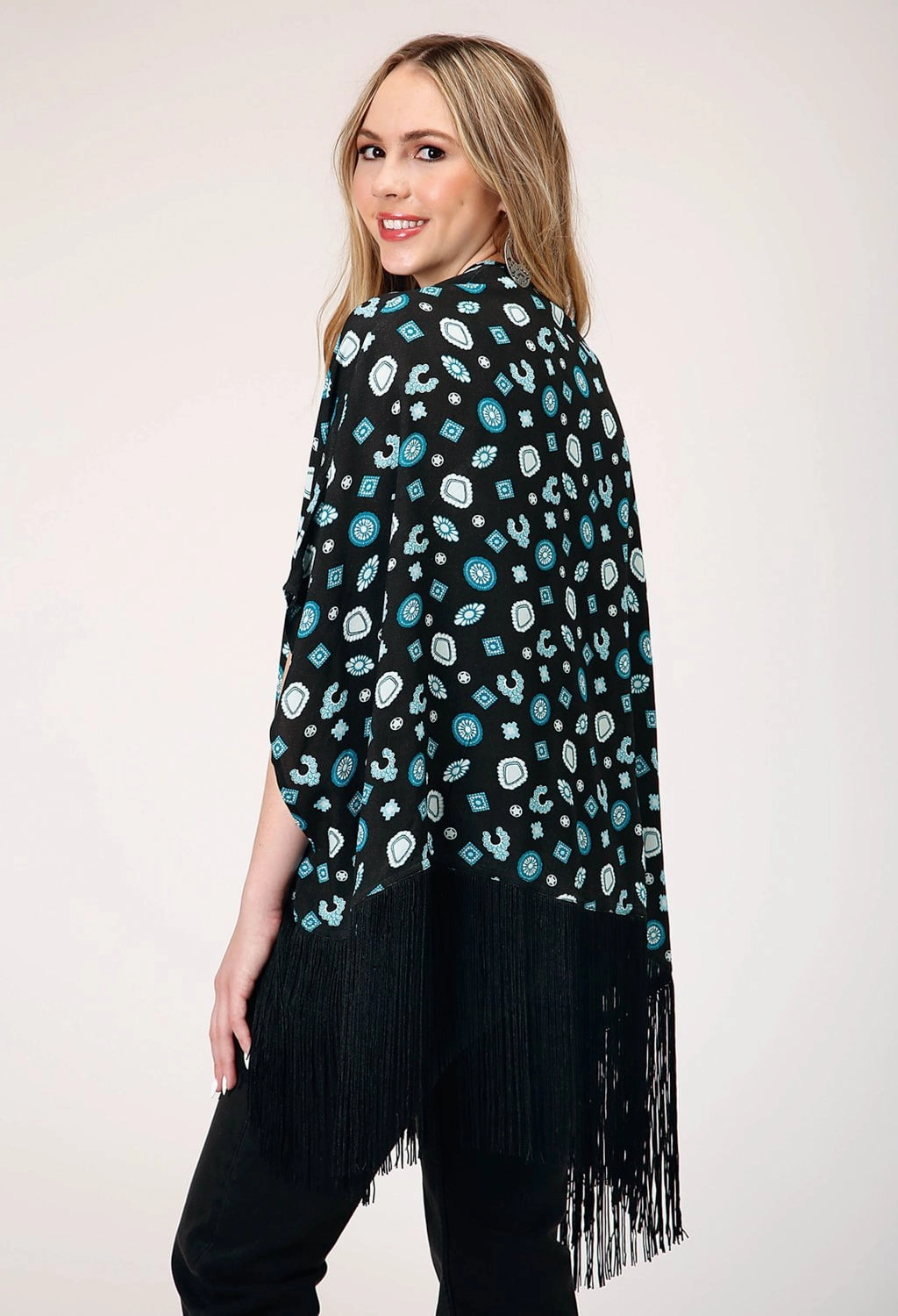 Textured Weave Roper Womens Jewelry Print Black 100% Rayon Cardigan Sweater