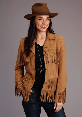 Shrink Resistant Treatment Abrasion Resistant Trim Stetson Womens Tan Leather Thick Suede Fringe Jacket