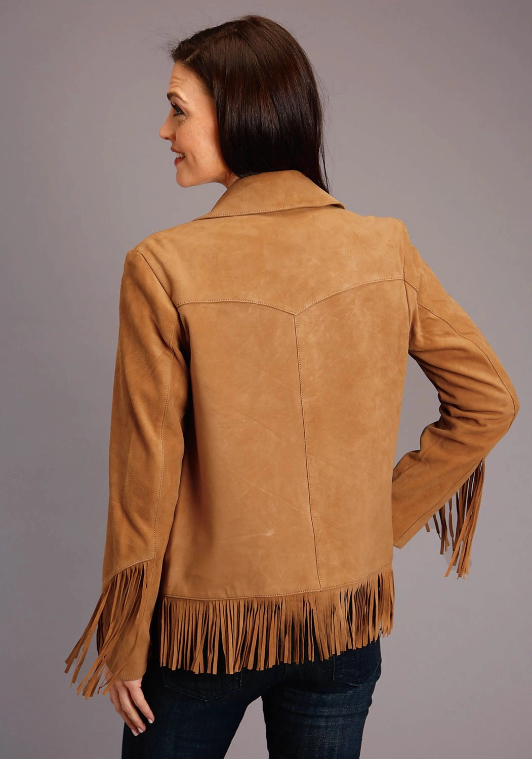 Stetson Womens Tan Leather Thick Suede Fringe Jacket Anti Pilling Finish