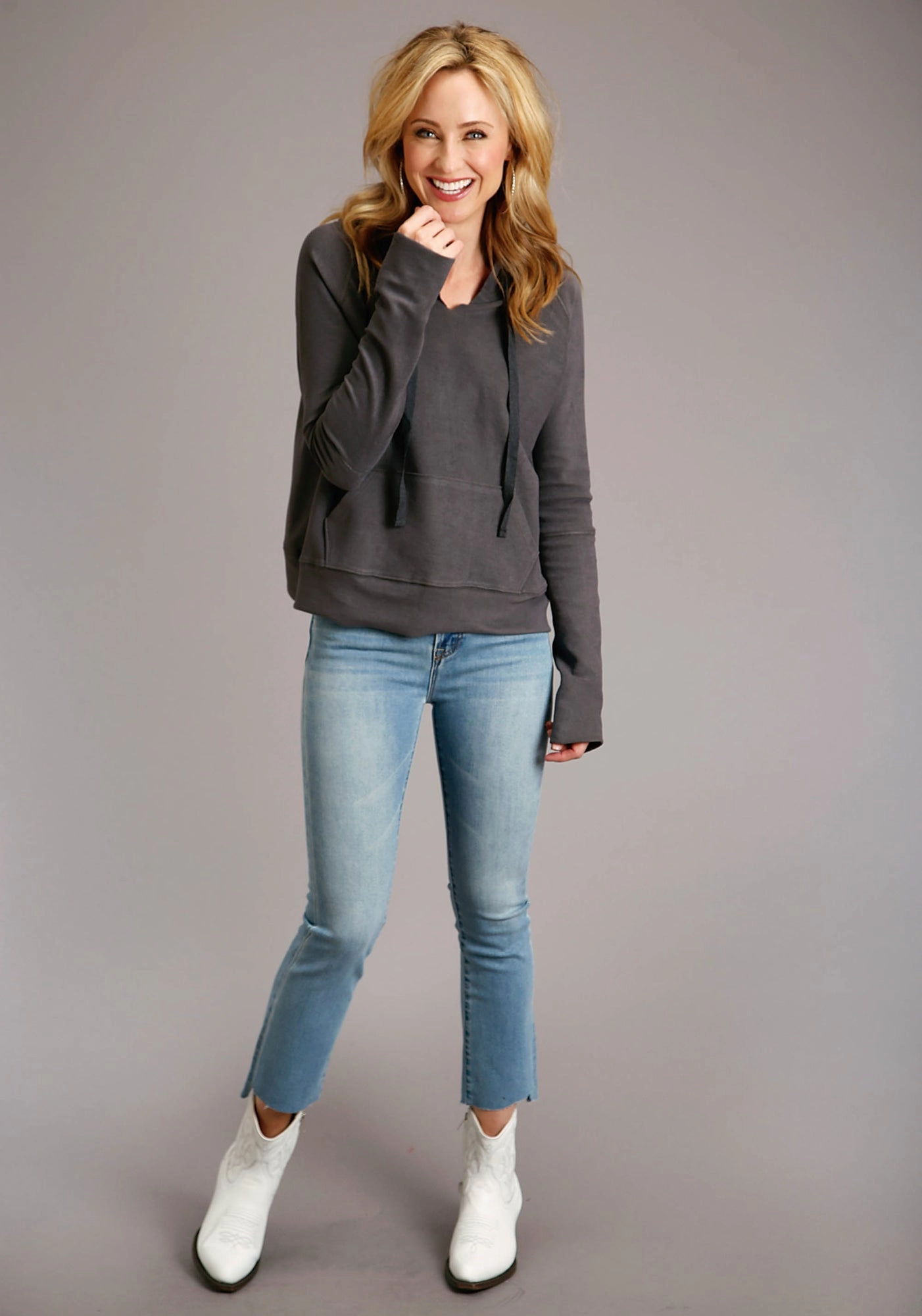 Layered Collar Design Stetson Womens Charcoal 100% Cotton Twill Ties Hoodie