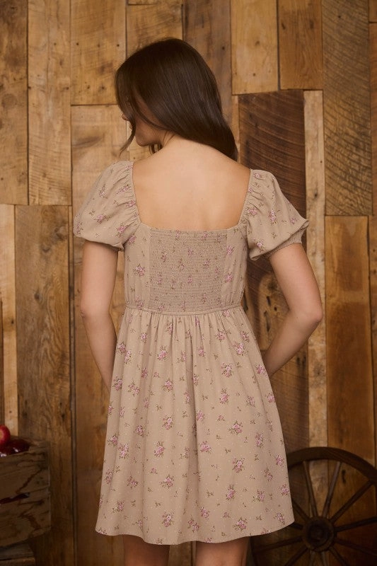 Sheer Overlay Kind Glow Lilah Floral Sweetheart Front Tie Mini Dress