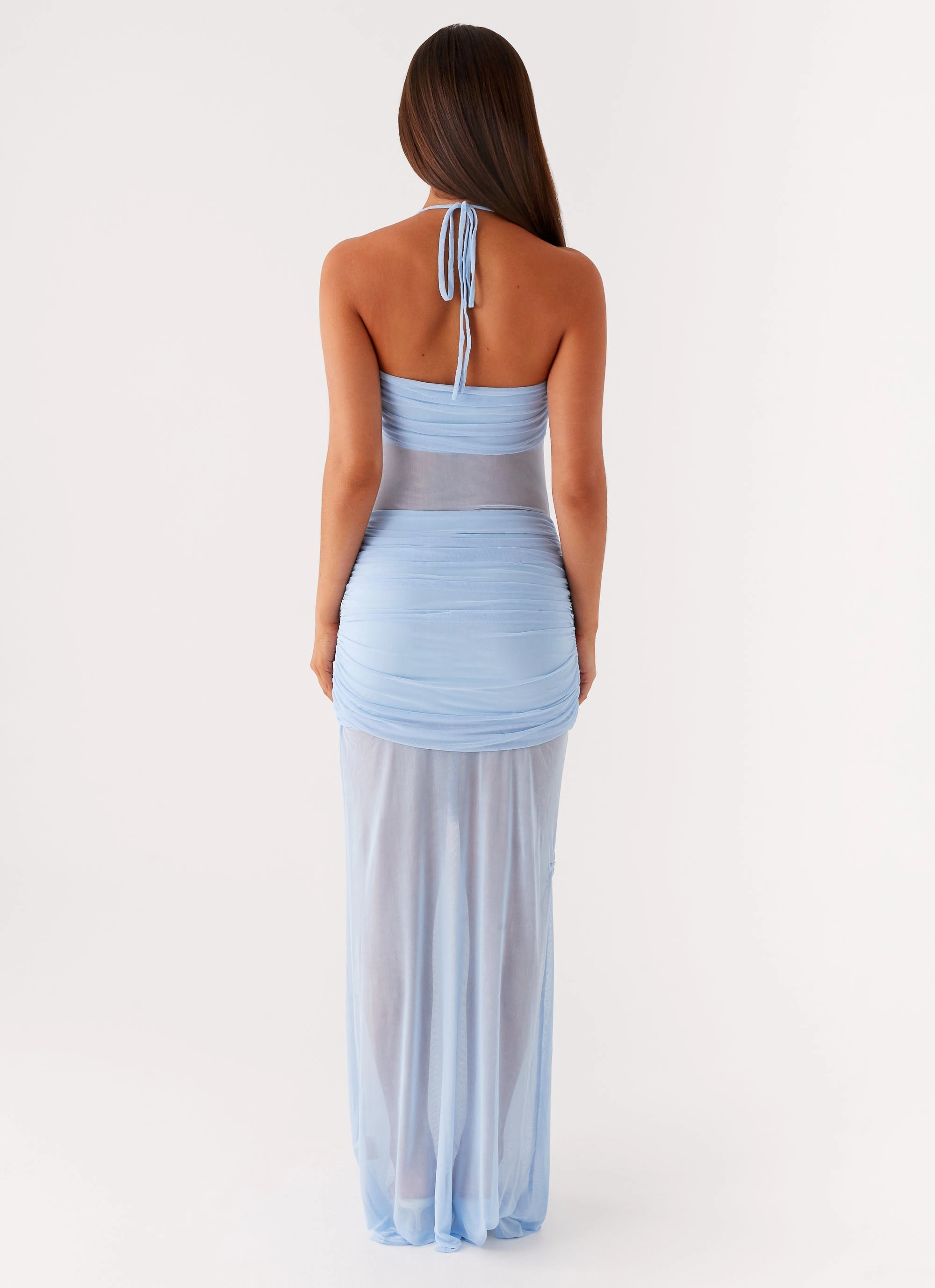 Lily Halter Maxi Dress - Blue Feminine Mood Soft Lines