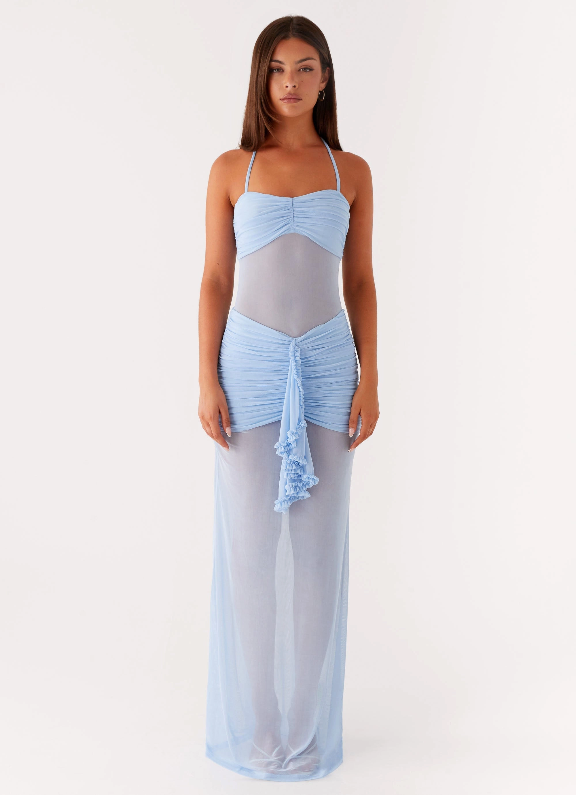 Layered Look Lily Halter Maxi Dress - Blue