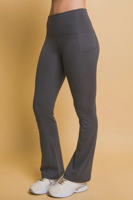Lily High- Waisted Flared Leggings With Side Pockets BreathableLining Low Profile