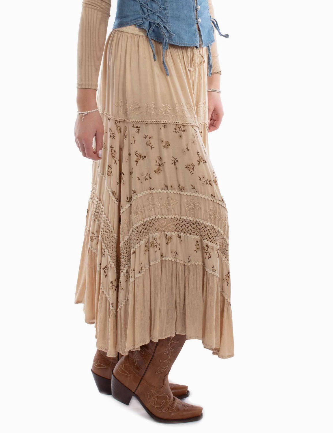 Scully Womens Adorned Multi Panels Sand 100% Rayon Skirt Urban Fit