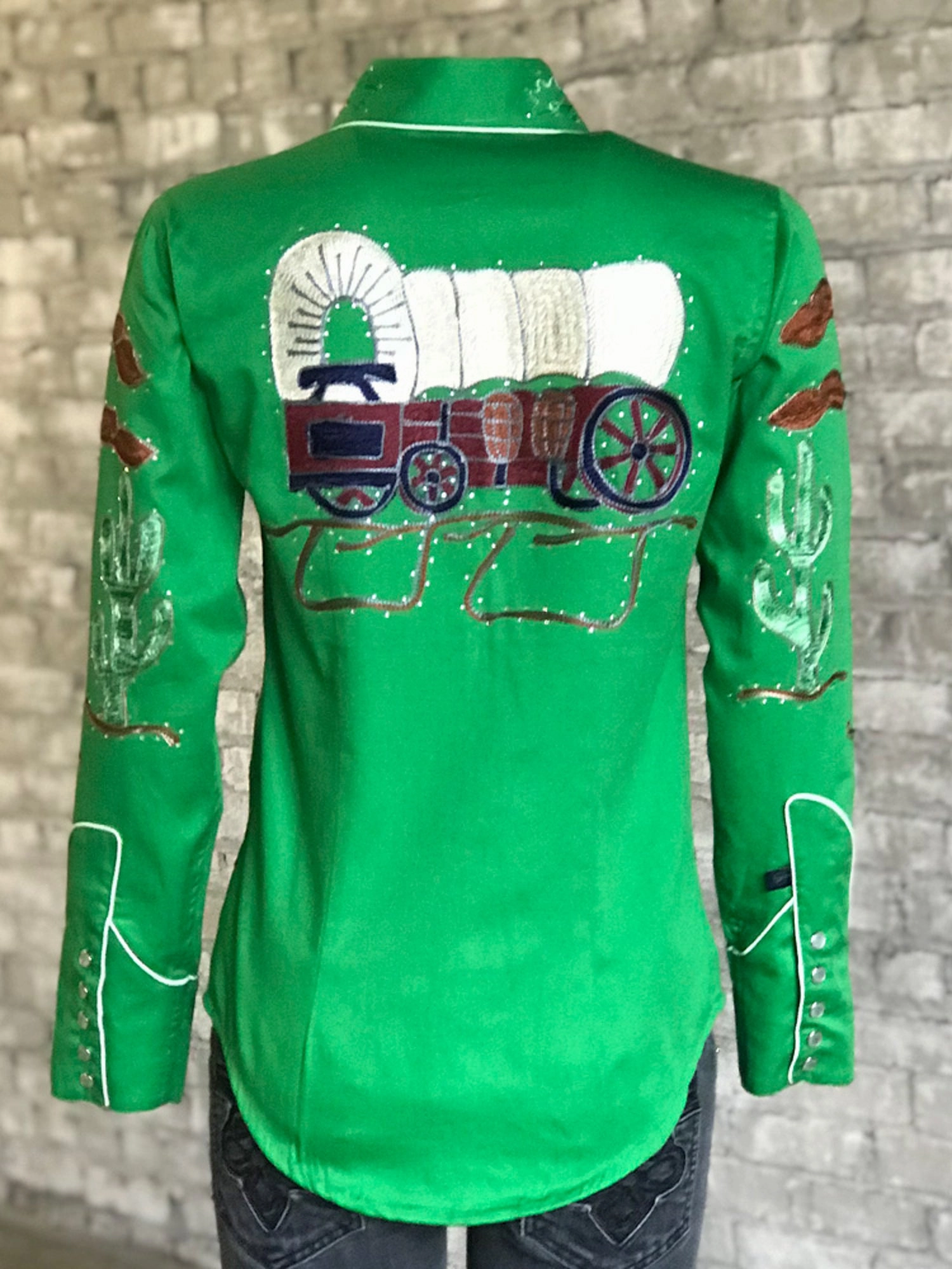Rockmount Womens Green 100% Cotton Porter Wagoner L/S Shirt Ventilated Back Military Inspired