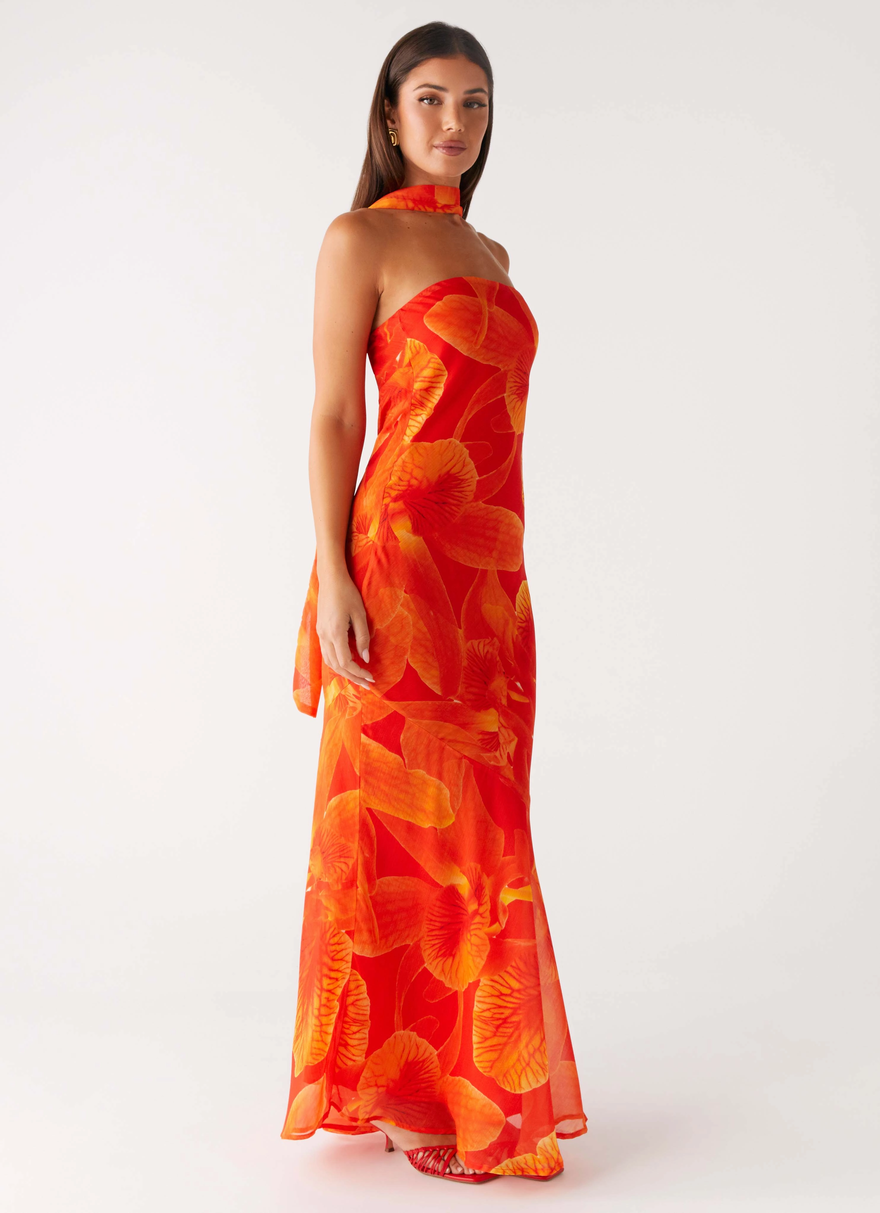 Under The Pagoda Maxi Dress - Orange Floral Practical Puffer Coat