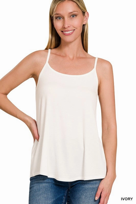 LINDSEY TWO-WAY V AND SCOOP NECK REVERSIBLE SPAGHETTI CAMI Hidden Storage Pocket
