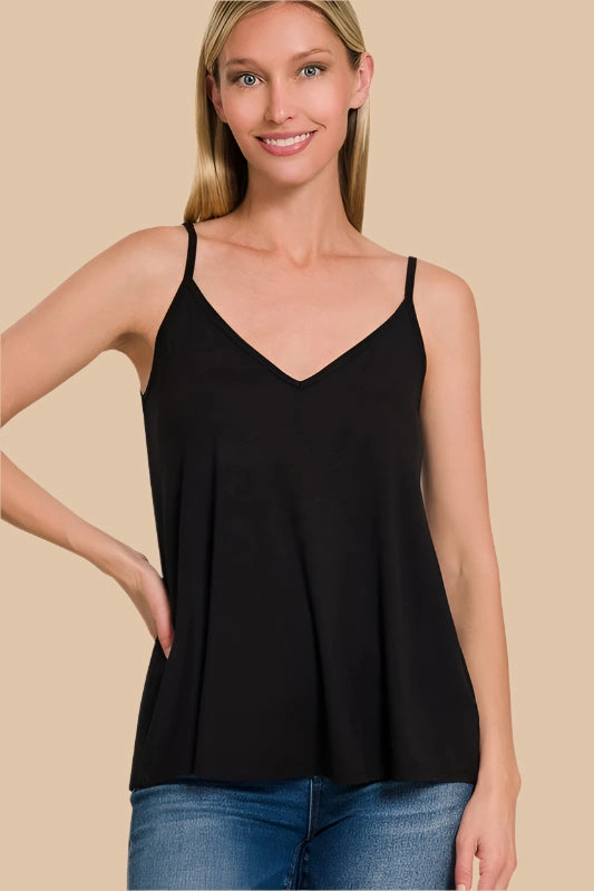 SweatGuard Lining LINDSEY TWO-WAY V AND SCOOP NECK REVERSIBLE SPAGHETTI CAMI