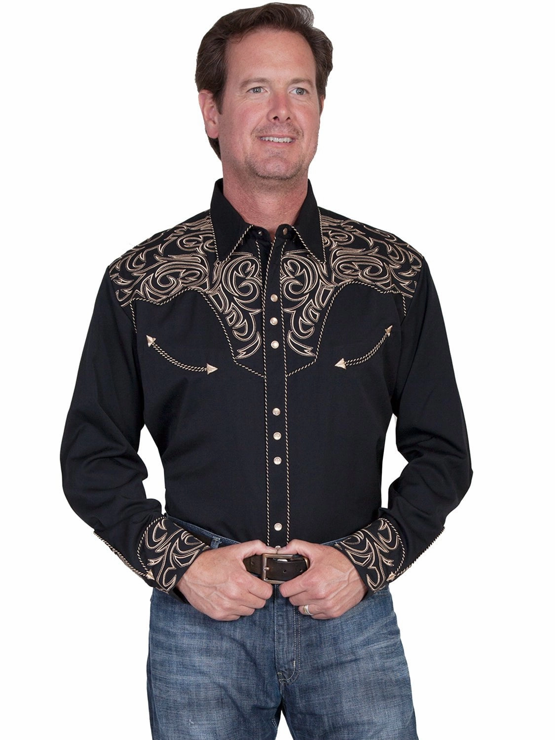 Scully Western Mens Black Polyester L/S Elegant Scroll Western Shirt Comfort Wear Special Occasion