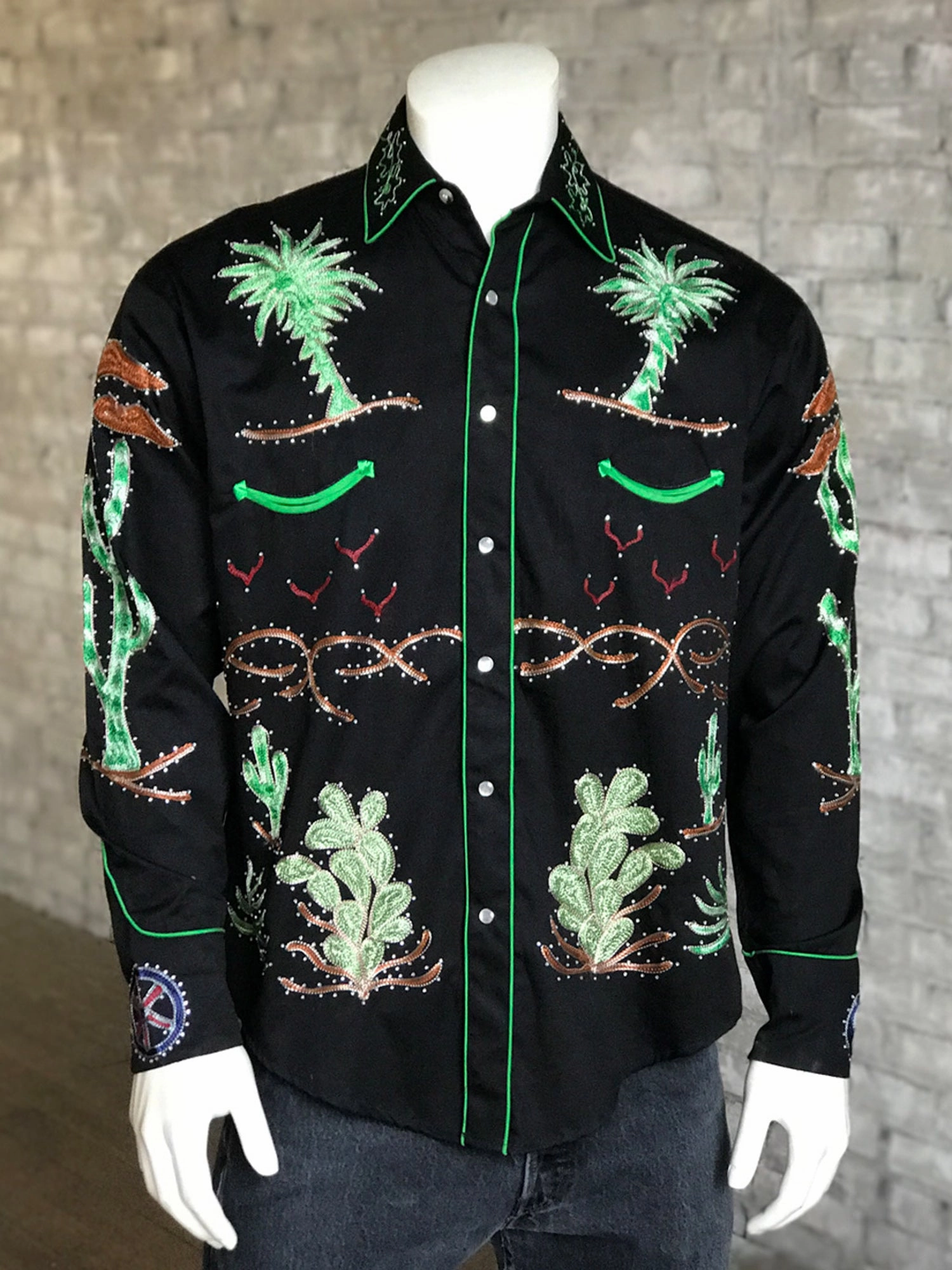 Rockmount Mens Porter Wagoner Embroidered Black 100% Cotton L/S Shirt Modern Aesthetic