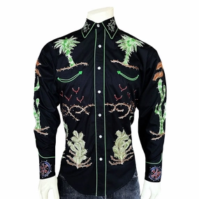 Classic Design Rockmount Mens Porter Wagoner Embroidered Black 100% Cotton L/S Shirt