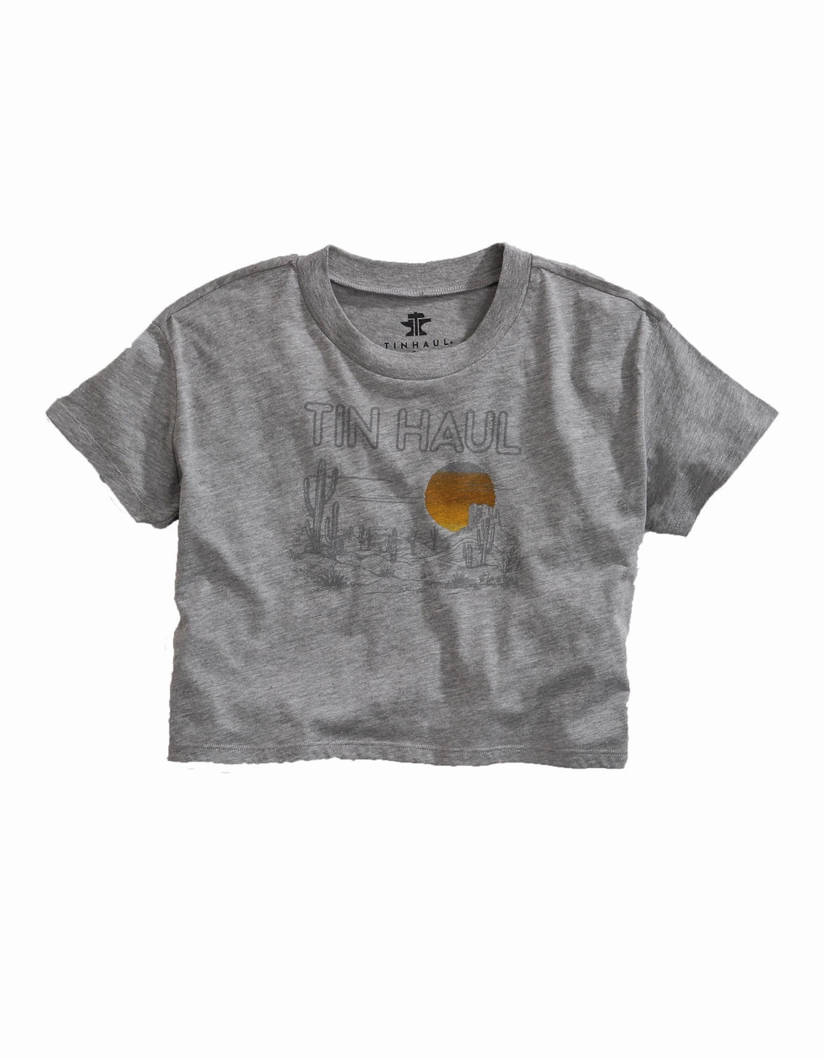 Daytime Look Tin Haul Womens Grey Cotton Blend Desert Scenery S/S Crop T-Shirt
