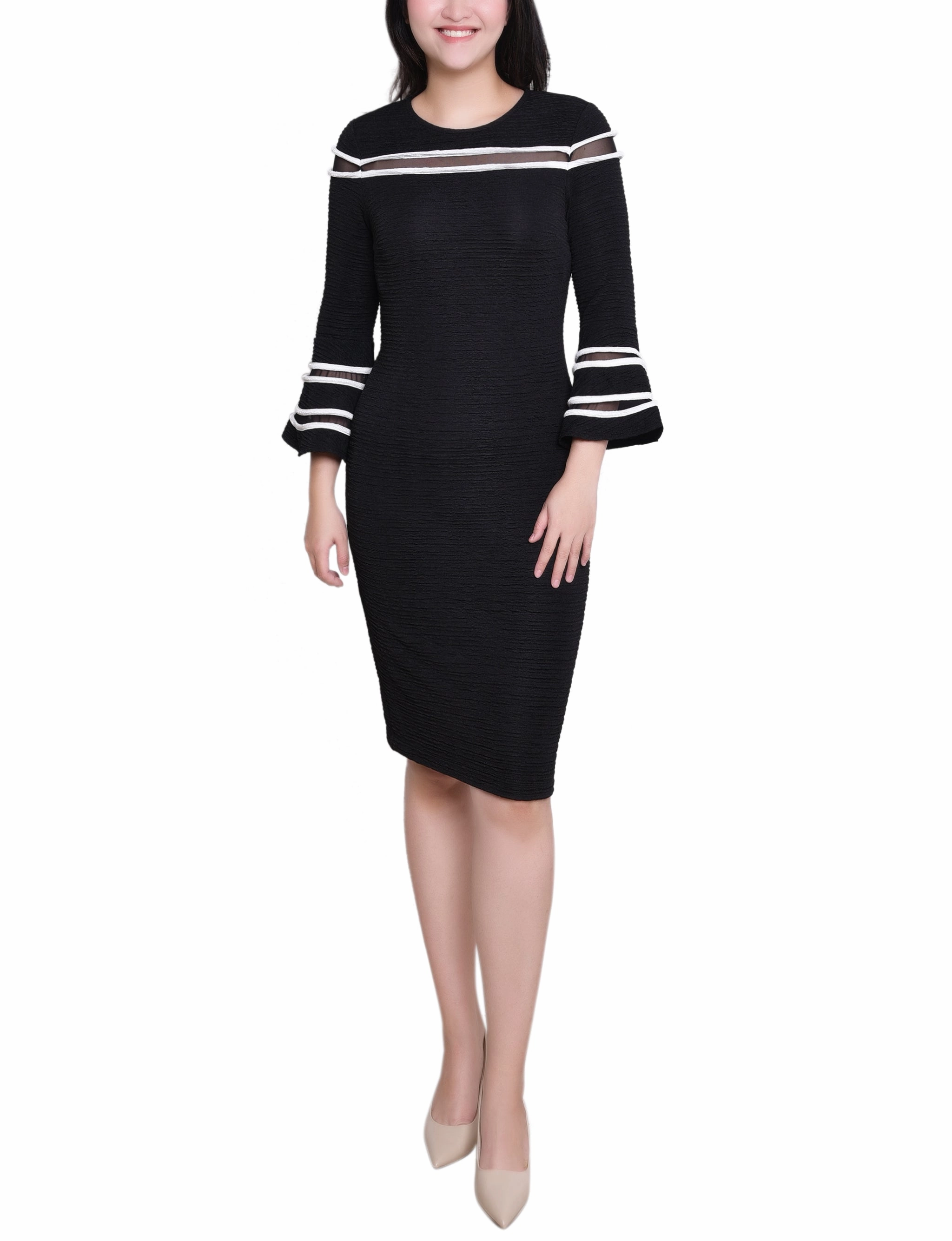 Warm Undertone Contemporary Wear Long Bell Sleeve Dress With Contrast Striping
