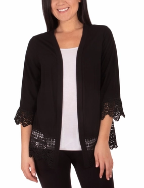Slim Silhouette Long Cardigan With Crochet-Trimmed Cuffs And Hem